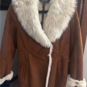 Marc New York by Andrews Marc Brown Faux Suede Jacket with Cream Faux Fur size M